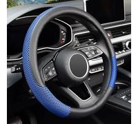 KAFEEK Steering Wheel Cover, Universal 15 inch, Microfiber Leather Viscose, Breathable, Anti-Slip,Warm in Winter and Cool in Summer, Black&Blue