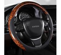 KAFEEK Wood Grain Steering Wheel Cover Microfiber Leather Universal 14 1/2-15 inch, Car Steering Wheel Cover Men Women, Comfortable, Anti-Slip, Odorless, Black