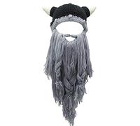 Kafeimali Men's Head Barbarian Vagabond Beanie Original Foldaway Beard Hats Halloween Viking Horns Bearded Caps, Grey, One size