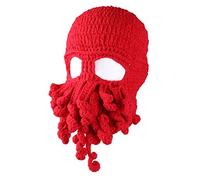 Kafeimali Men's Head Barbarian Vagabond Beanie Original Foldaway Beard Octopus Pirate Hats Bearded Caps - red - One size