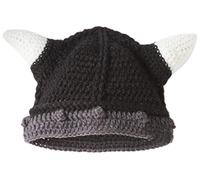Kafeimali Unisex Barbarian Knight Knit Hat Viking Horns Beanie Funny Caps - Black -