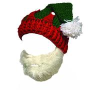 Kafeimali Unisex Christmas Winter Knitted Crochet Beanie Santa Hat with Beard Foldaway Bearded Caps (Red)