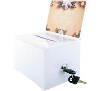 KAFENDA Acrylic Donation Ballot Box with Lock - Secure Suggestion Box Perfect for Business Cards (6.25" x 4.5" x 4") (white)