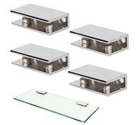KAFENDA Adjustable Glass Shelf Brackets - Heavy Duty Glass Clamps Wall-Mounted Shelf Holder - Polished Chrome (3/8 inch 4pcs)