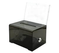 KAFENDA Black Donation Box With Lock, Ballot With Sign Holder, Suggestion Storage Container for Voting, Raffle, Tip Jar - 6.2" x 4.6" x 4.0"