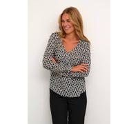 Kaffe Amber V-Neck Printed Casual Fit Blouse In Black Black 8