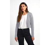 KAFFE Women's Bolero Slim Fit Long Sleeves Open Front Rounded Edges Cardigan Sweater, Grey Mel. W. Silver Lurex, Small
