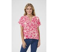 Kaffe Ano Short Sleeve Notch Neck Blouse In Fuchsia Fuchsia