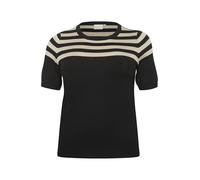 Kaffe Curve Women's Plus Size Pullover Short Sleeves Slim Fit Round Neck, Black/Feather Gray Half Stripe, L