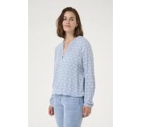 KAFFE Women's Blouse Loose Fit Long Sleeves V-Notch Neck Top Elastic Hem, Blue/Moonstruck Print, 12