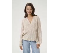 Kaffe Ditte V-Notch Neck Elastic Hem Blouse In Light Beige Light Beige 8
