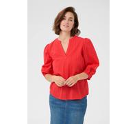 Kaffe Kajollia Notch Neck 3/4 Sleeves Blouse Plain In Red Red 12