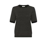 KAFFE Women's Pullover Crew Neck Short Sleeves Regular Fit Horizontal Stripes Sweater, Black/Feathergreymel. Narrow, M
