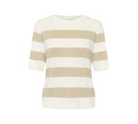 KAFFE KAlizza Women's Knitted Jumper Short Sleeve Striped Casual Crew Neck Pullover, Chalk/Feather Grey Bold Stripe, M