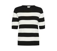 KAFFE KAlizza Women's Knitted Jumper Short Sleeve Striped Casual Crew Neck Pullover Striped, Black/Chalk Bold Stripe, L