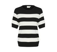 KAFFE Women's Pullover Crew Neck Short Sleeves Regular Fit Horizontal Sweater, Black/Chalk Bold Stripe, XL