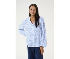 Kaffe Kamathilde Notch Neck Long Sleeve Blouse In Mid Blue Mid Blue