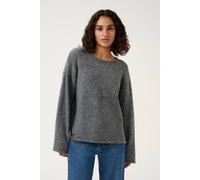 KAFFE Women's Pullover Open Back Relaxed Fit Round Neck Long Sleeves Hip Length, Dark Grey Melange, XL