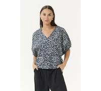 Kaffe Karuffalo V-Neck Short Sleeve Blouse In Dark Navy Dark Navy