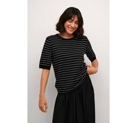 KAFFE Women's Pullover Crew Neck Short Sleeves Regular Fit Horizontal Stripes Sweater, Black/Feathergreymel. Narrow, M