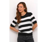 KAFFE Women's Pullover Crew Neck Short Sleeves Regular Fit Horizontal Sweater, Black/Chalk Bold Stripe, S
