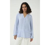 Kaffe Milia Long Sleeve Notch Neck Blouse In Baby Blue Baby Blue