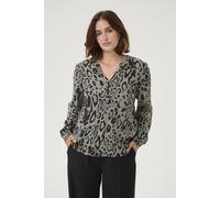 Kaffe Milia Long Sleeve Notch Neck Blouse In Grey Grey 10