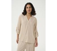 Kaffe Milia Long Sleeve Notch Neck Blouse In Light Beige Light Beige