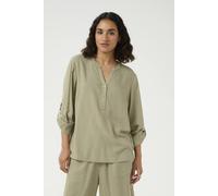 Kaffe Milia Long Sleeve Notch Neck Blouse In Light Khaki Light Khaki