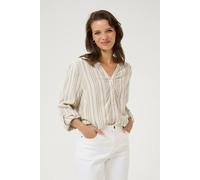 Kaffe Milia Long Sleeve Notch Neck Blouse Striped In Natural Natural 16