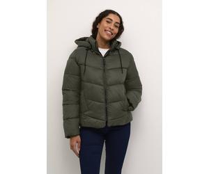 Kaffe Susanne Hood Zipper Puffer Jacket In Dark Olive