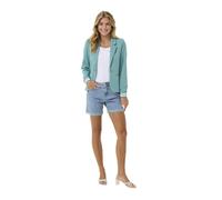 KAFFE Women's Blazer Single Breasted Notch Lapel Slim Fit Rib Knit Cuffs, Teal/Grey-Chalk Stripe, S