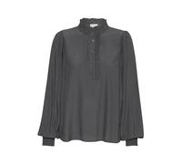 KAFFE Women's Blouse Frills Henley Neck Long Sleeves Regular Fit Buttons, Black Oyster, 16 (XL)