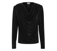 KAFFE Women's Blouse Jersey Cowl Neck Long Sleeves Drapings Hip Length, Black Deep, XL