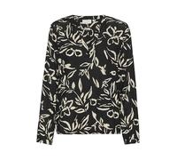 KAFFE Women's Blouse Loose Fit Long Sleeves V-Notch Neck Printed Top Elastic Hem, Black/Sand Painted Flower, 8 (XS)