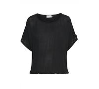 KAFFE Women's Blouse Short Batwing Sleeves Round Neck Elastic Hem Loose Fit, Black Deep, 14