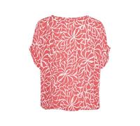 KAFFE Women's Blouse Short Batwing Sleeves Round Neck Elastic Hem Printed, Cayenne/White Graphic Flower, 18