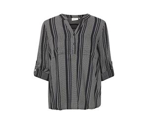 Kaffe Women's Blouse V-Notch Neck Long Sleeves Casual Fit Printed Chest Pockets, Black/Chalk Small Diamonds, XS