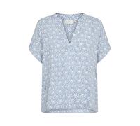 KAFFE Women's Blouse V-Notch Neck Short Sleeves Casual Fit Hip Length, Blue/Moonstruck Print, 14
