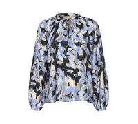 Kaffe Women's Blouse V-Notch Tie Neck Casual Fit Long Sleeves Printed Hip Length