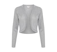 KAFFE Women's Bolero Slim Fit Long Sleeves Open Front Rounded Edges, Grey Mel. W. Silver Lurex, XL