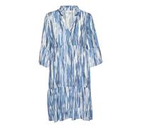KAFFE Women's Dress Above Knee Length Loose Fit V-Notch Neck 3/4 Sleeves, Blue Abstract Print, 14