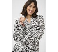 KAFFE Women's Dress V-Notch Neck Relaxed Fit Long Sleeves Mid-Calf Length, Chalk/Black Graphic Lines, 18