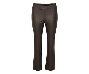 KAFFE Women's Faux Leather Trousers Jeggings with Pockets Slim Fit Wide Legs Pants, Java, 16