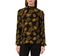 KAFFE Women's Funnel Smock Neck Printed Regular Fit Long Sleeve Blouse
