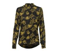 KAFFE Women's Funnel Smock Neck Printed Regular Fit Long Sleeve Blouse, Black/Green Moss, 10