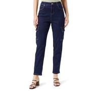 Kaffe Women's Jeans Cropped Length Cargo Pockets Slim Fit High-Waisted, Dark Blue Denim, 10
