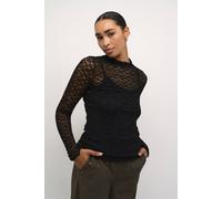 Kaffe Women's KAjolia Long Sleeve Sheer Lace T-shirt in True Black | Size: Large