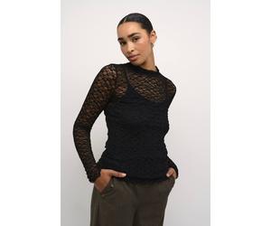 Kaffe Women's KAjolia Long Sleeve Sheer Lace T-shirt in True Black | Size: XS
