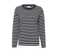 KAFFE Women's T-Shirt with Long Sleeves, Boxy fit, Crew Neck, Striped tee, Cotton Jersey, Midnight/Antique White, M